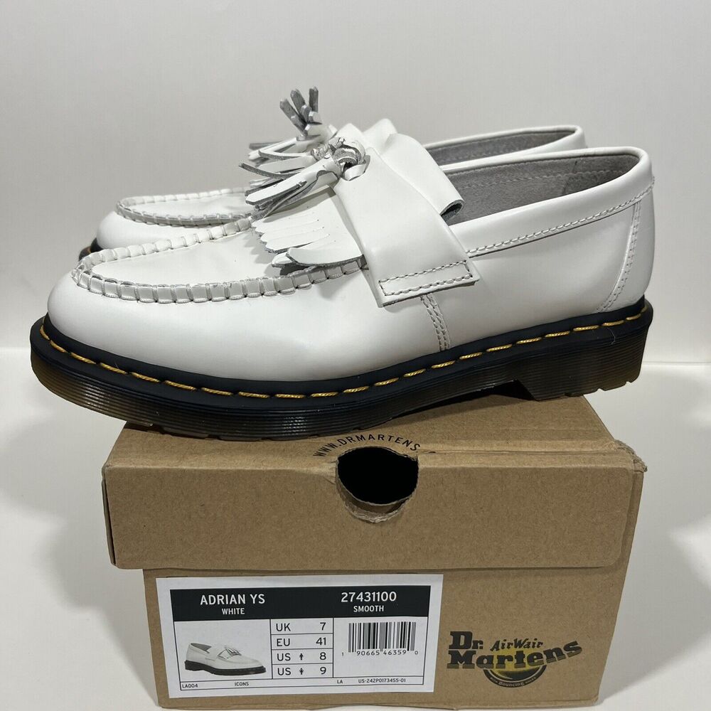 Size 8 M = 9.5 W - Dr. Martens Docs White Adrian Snaffle Loafers